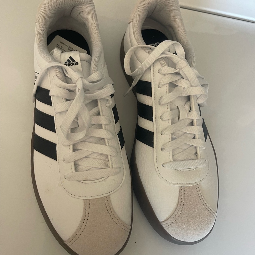 Adidas Men's White and Black Striped Sneakers